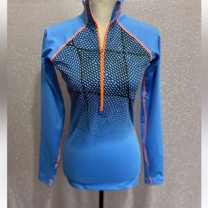 Nike Pro Women's Fleece lined Half zip pull over Blue and Orange Athletic Jacket